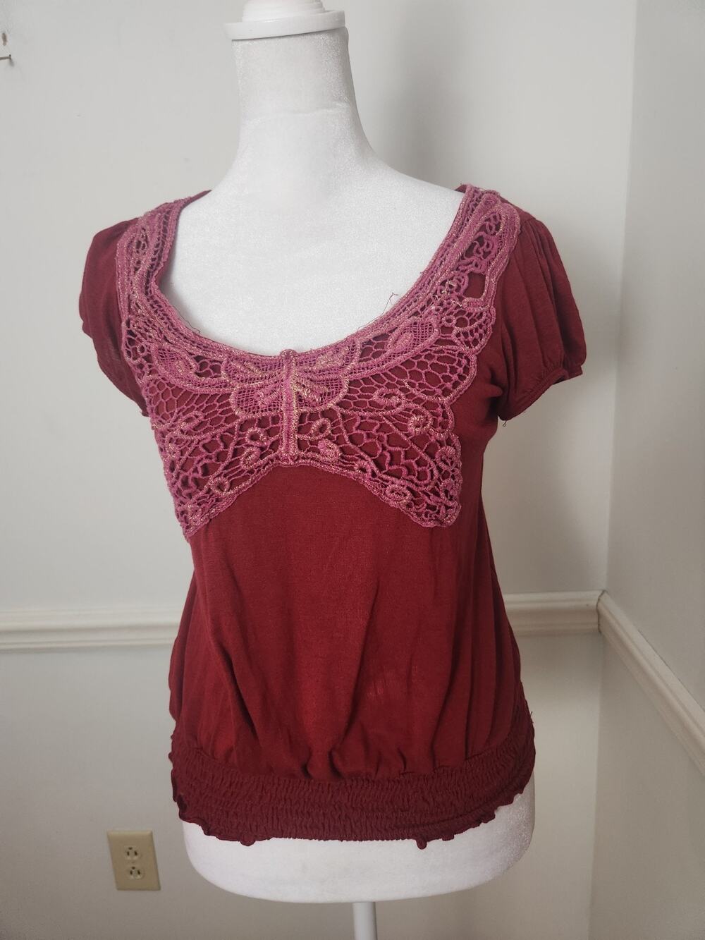 READ Vtg 90s Y2K Top Size Small Fairy Grunge Butterfly Crochet Shirt WhimsiGoth